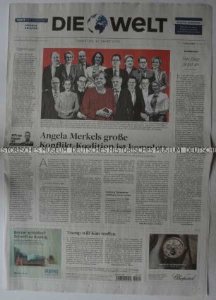 Tageszeitung "Die Welt" mit Titel zur Regierungsbildung in Deutschland