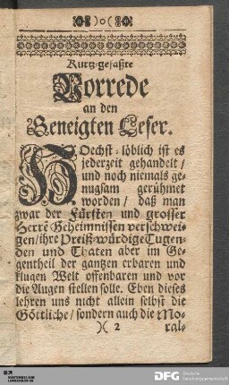 Kurtz-gefaßte Vorrede an den Geneigten Leser.