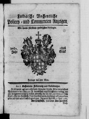 18tes Stück, Ausgabe vom 1. May 1767