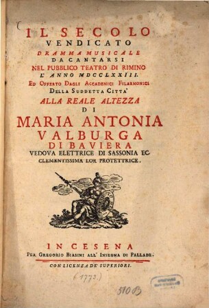 Il Secolo Vendicato : dramma musicale