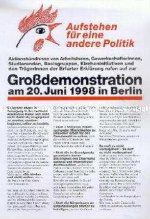 Propagandaflugblatt gegen die Arbeitslosigkeit mit dem Aufruf zu einer Großdemonstration in Berlin