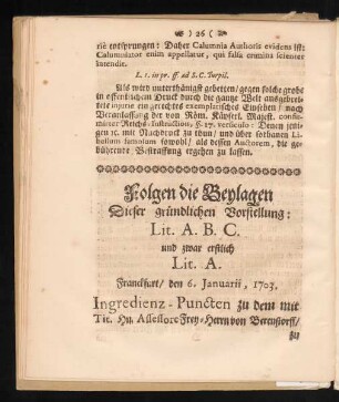 Folgen die Beylagen Dieser gründlichen Vorstellung: Lit. A. B. C.