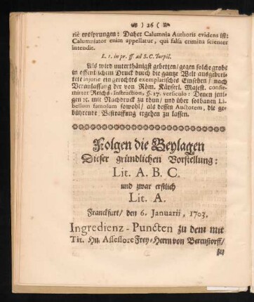 Folgen die Beylagen Dieser gründlichen Vorstellung: Lit. A. B. C.