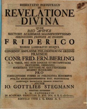 Diss. inaug. de revelatione divina