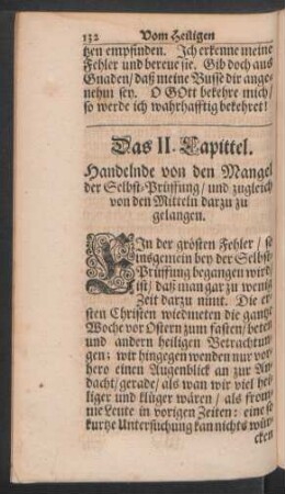 Das II. Capittel. Handelnde von den Mangel der Selbst-Prüffung/ und zugleich von den Mitteln darzu zu gelangen