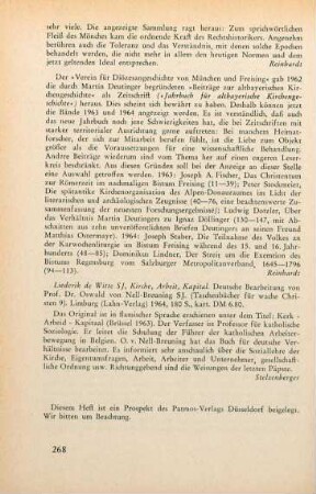 268 [Rezension] Jahrbuch für altbayerische Kirchengeschichte; 1963 und 1964