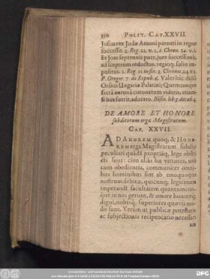 De Amore Et Honore subditorum erga Magistratum. Cap. XXVII.