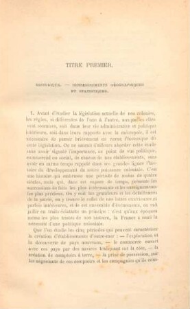 Titre premier. Historique. - Renseignements géographiques et statistiques