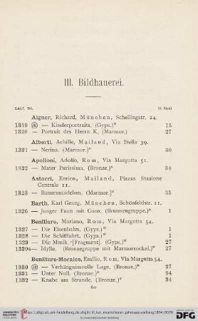 III. Bildhauerei (Nr. 1319 - 1495)