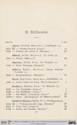 III. Bildhauerei (Nr. 1319 - 1495)