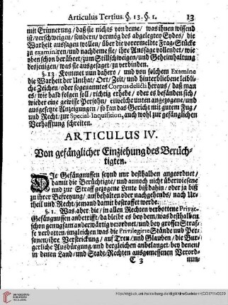 Articulus IV. Von gefänglicher Einziehung des Berüchtigten.