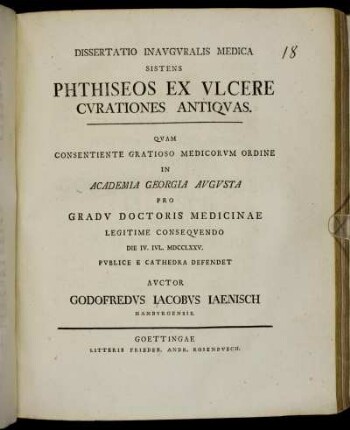 Dissertatio Inauguralis Medica Sistens Phthiseos Ex Ulcere Curationes Antiquas