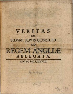 Veritas ex summi Iovis consilio ad Regem Angliae ablegata