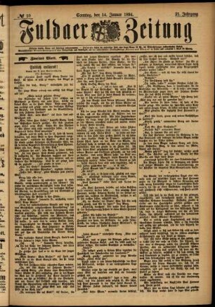 Zweite Ausgabe vom Sonntag, den 14. Januar 1894.