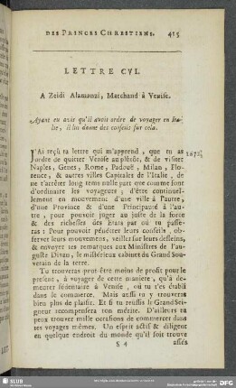 Lettre CVI [i.e. CVII]. A Zeidi Alamanzi, Marchand à Venise