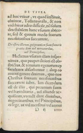 De usura illorum, qui pecuniam suam foenoris gratia dant vel mercatoribus, vel Principibus.