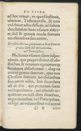 De usura illorum, qui pecuniam suam foenoris gratia dant vel mercatoribus, vel Principibus.