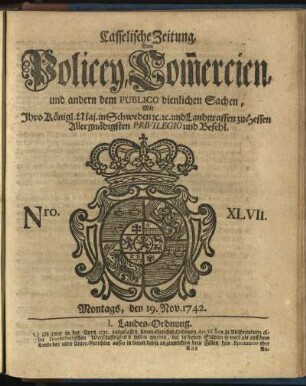 Nro. XLVII, Montags, den 19. Nov. 1742
