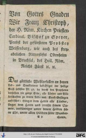 Von Gottes Gnaden Wir Franz Christoph ...