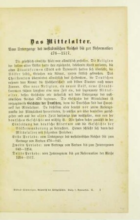 Vom Untergange des weströmischen Reiches bis zur Reformation 476-1517