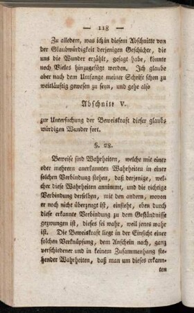 Abschnitt V. zur Untersuchung der Beweiskraft dieser glaubwürdigen Wunder fort.