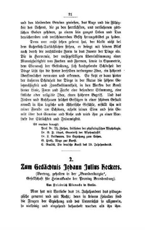 Zum Gedächtnis Johann Julius Heckers