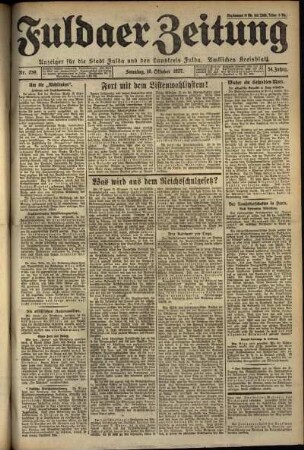 Erste Ausgabe vom Sonntag, den 16. Oktober 1927.