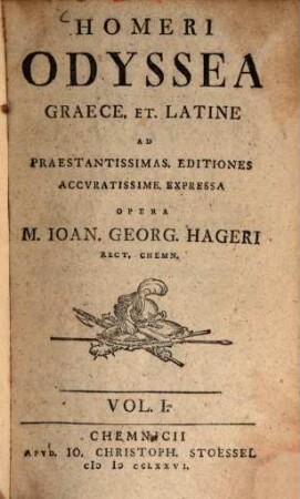 Homeri Odyssea : Graece. Et . Latine Ad Praestantissimas. Editiones Accuratissime. Expressa. 1