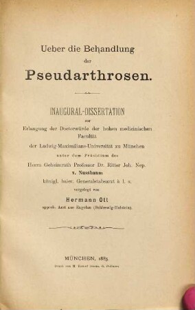 Ueber die Behandlung der Pseudarthrosen : Inaug.-Diss.