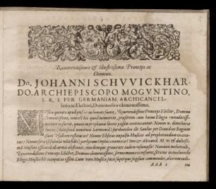 Dedikation an Johannes Schweikard von Kronenberg, Erzbischof zu Mainz