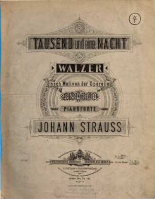 Tausend und eine Nacht : Walzer nach Motiven d. Operette Indigo ; für Pianoforte ; op. 346