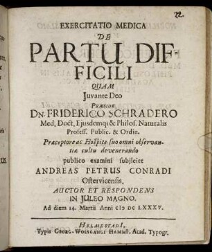 Exercitatio Medica De Partu Difficili