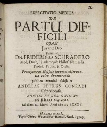 Exercitatio Medica De Partu Difficili