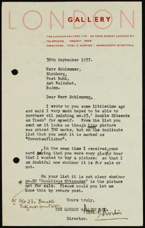 Dear Herr Schlemmer, I wrote to you some littletime ago...