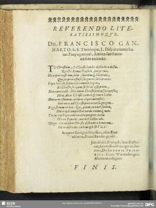 Reverendo Literatissimo que, Dn. Francisco Ganarto, S.S. Theologiae, ...