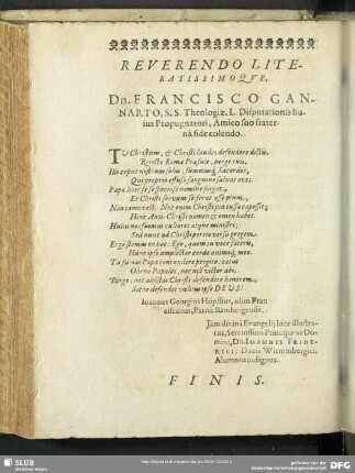 Reverendo Literatissimo que, Dn. Francisco Ganarto, S.S. Theologiae, ...