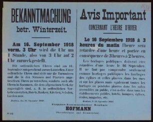 "Bekanntmachung betr. Winterzeit" (No. 432)