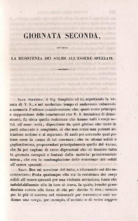 Giornata Seconda, Intorno La Resistenza Dei Solidi All' Essere Spezzati.
