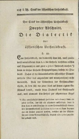 Zweyter Abschnitt. Die Dialectik der ästhetischen Urtheilskraft.