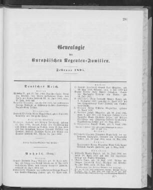 Genealogie der Europäischen Regenten-Familien. Februar 1895.