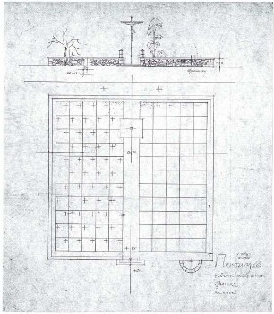 Döllgast, Hans; Neuburg an der Donau (Bayern); Friedhofssiedlung - Lageplan; Eingang Seite (Ansicht)
