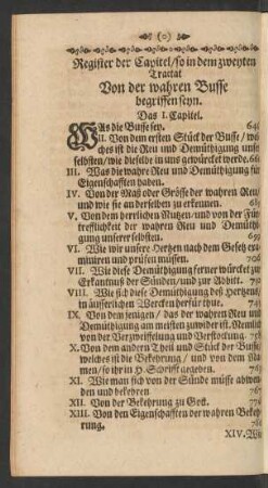 Register der Capitel/ so in dem zweyten Tractat Von der wahren Busse begriffen seyn.