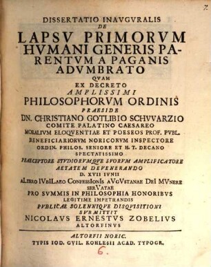 Diss. inaug. de lapsu primorum humani generis parentum a paganis adumbrato