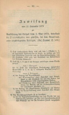 Anweisung vom 19. September 1872 zur Ausführung des Gesetzes vom 5. Mai 1872