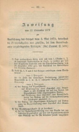 Anweisung vom 19. September 1872 zur Ausführung des Gesetzes vom 5. Mai 1872