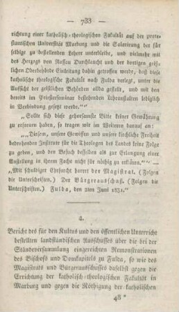 733-743 Bericht und Antrag in der kurhessischen Ständeversammlung über vorstehende Sache