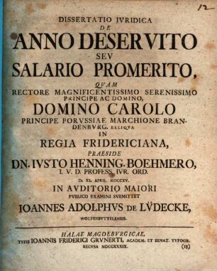 Dissertatio Ivridica De Anno Deservito Sev Salario Promerito