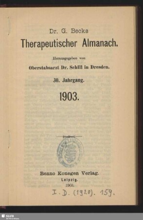30.1903: G. Becks therapeutischer Almanach