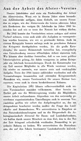 Aus der Arbeit des Alster-Vereins
