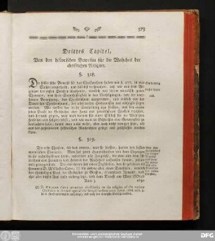 Drittes Capitel, Von den historischen Beweisen für die Wahrheit der christlichen Religion.